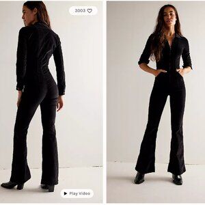 new FREE PEOPLE We The Free Cordovan Jayde Cord Flare Jumpsuit black